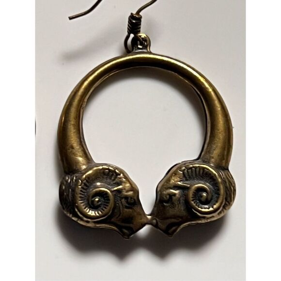 Double Ram Hoop Dangle Earrings Vintage Women Designer Jewelry - Picture 4 of 7